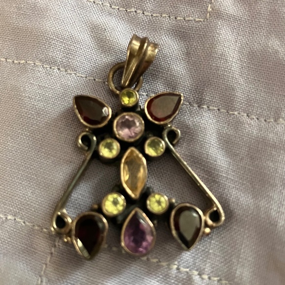 VIntage pendant, sterling silver with gemstones - Picture 1 of 3